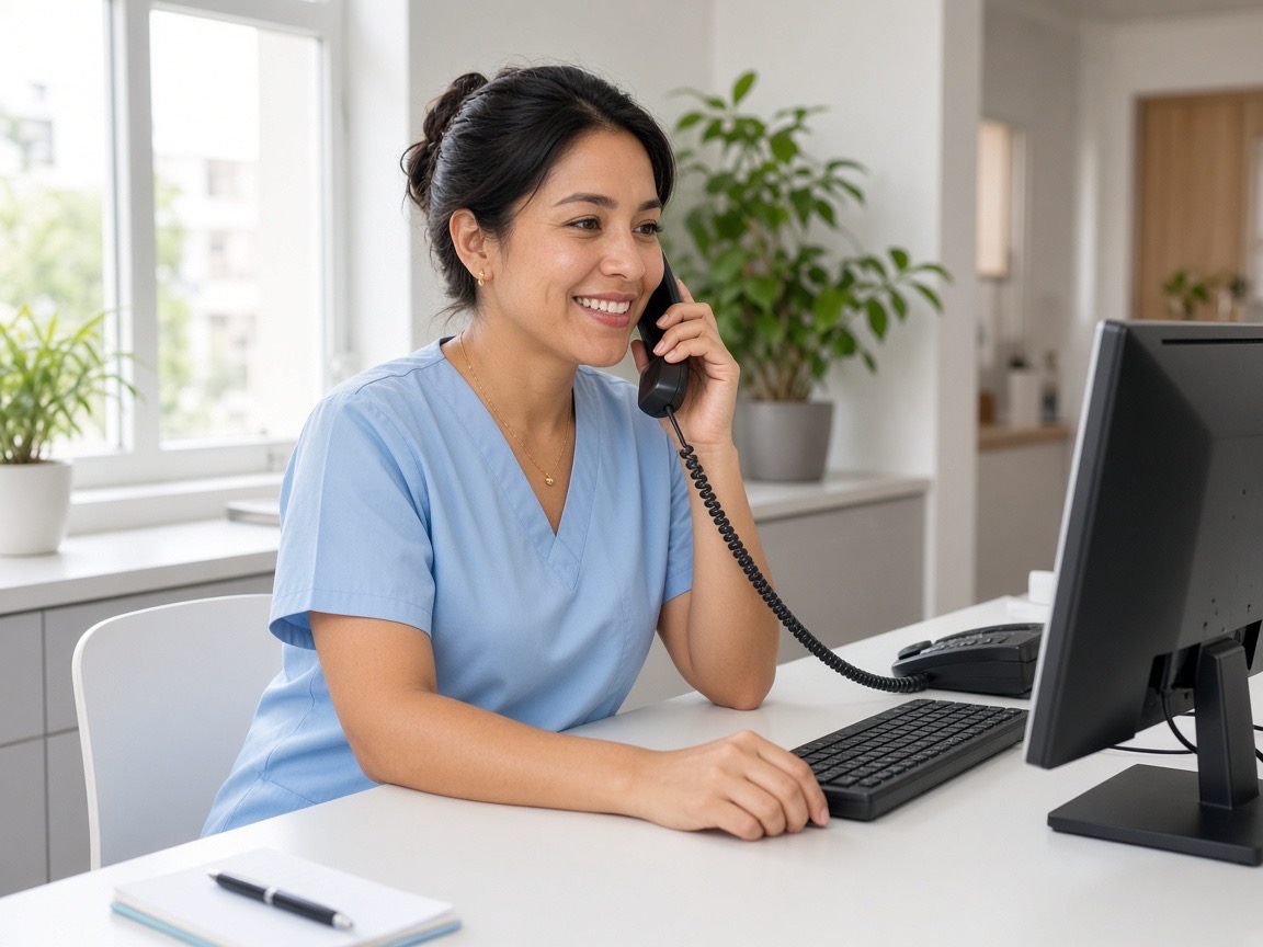 Recepção confirmando uma consulta por telefone